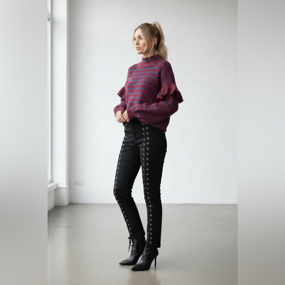 Mango Red and Blue Knit Sweater